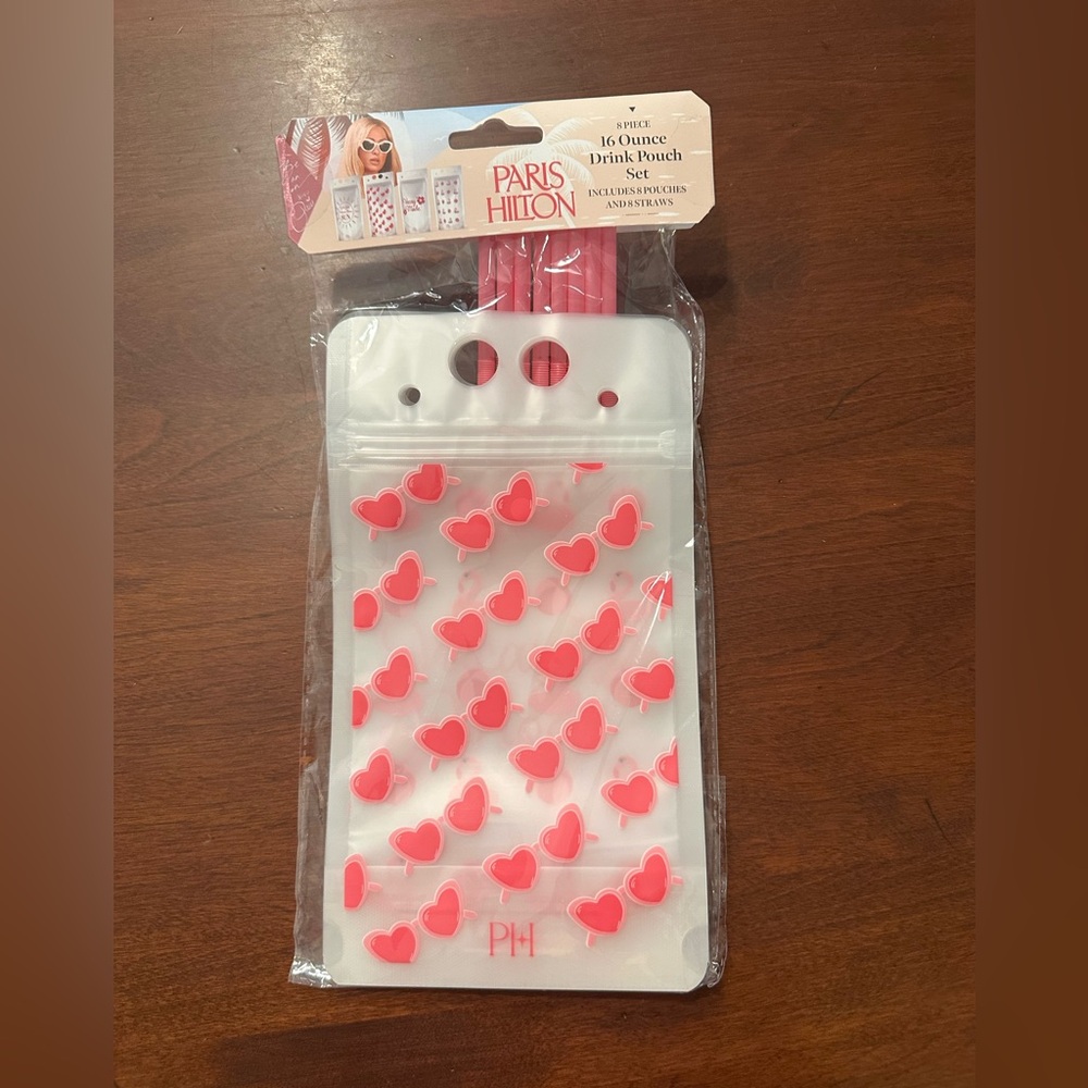 Paris Hilton Heart Design Drink Pouches - Pink and Clear